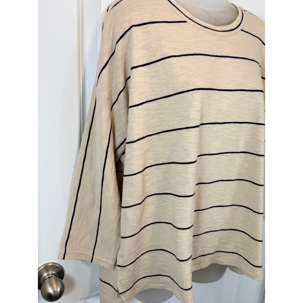 NWT Lou & Grey Striped Long Sleeve Knit Top Barely Beige Small Cotton Blend - Picture 9 of 13